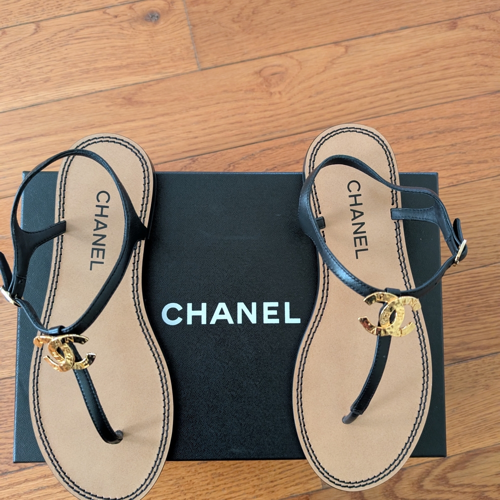 Chanel Black and Gold Sandals